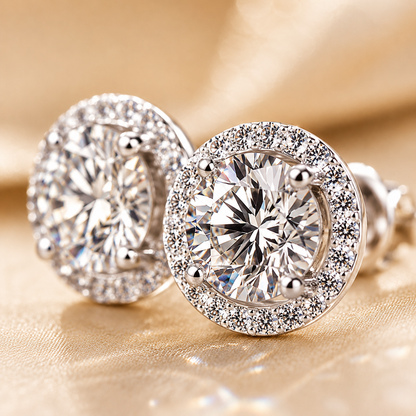 Brincos redondos de corte brilhante Moissanite Halo 