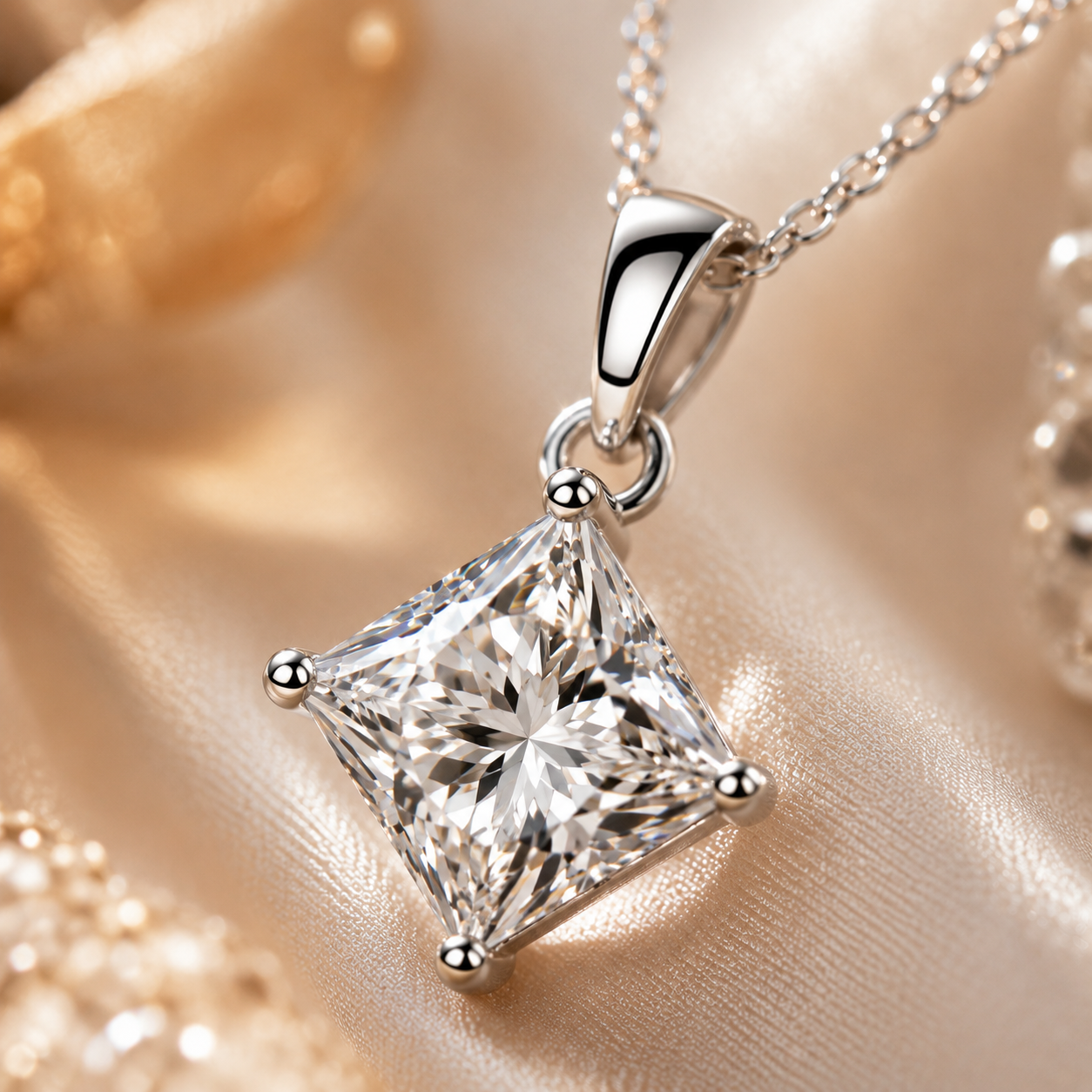 Colar com pingente de gota de moissanite com corte princesa 