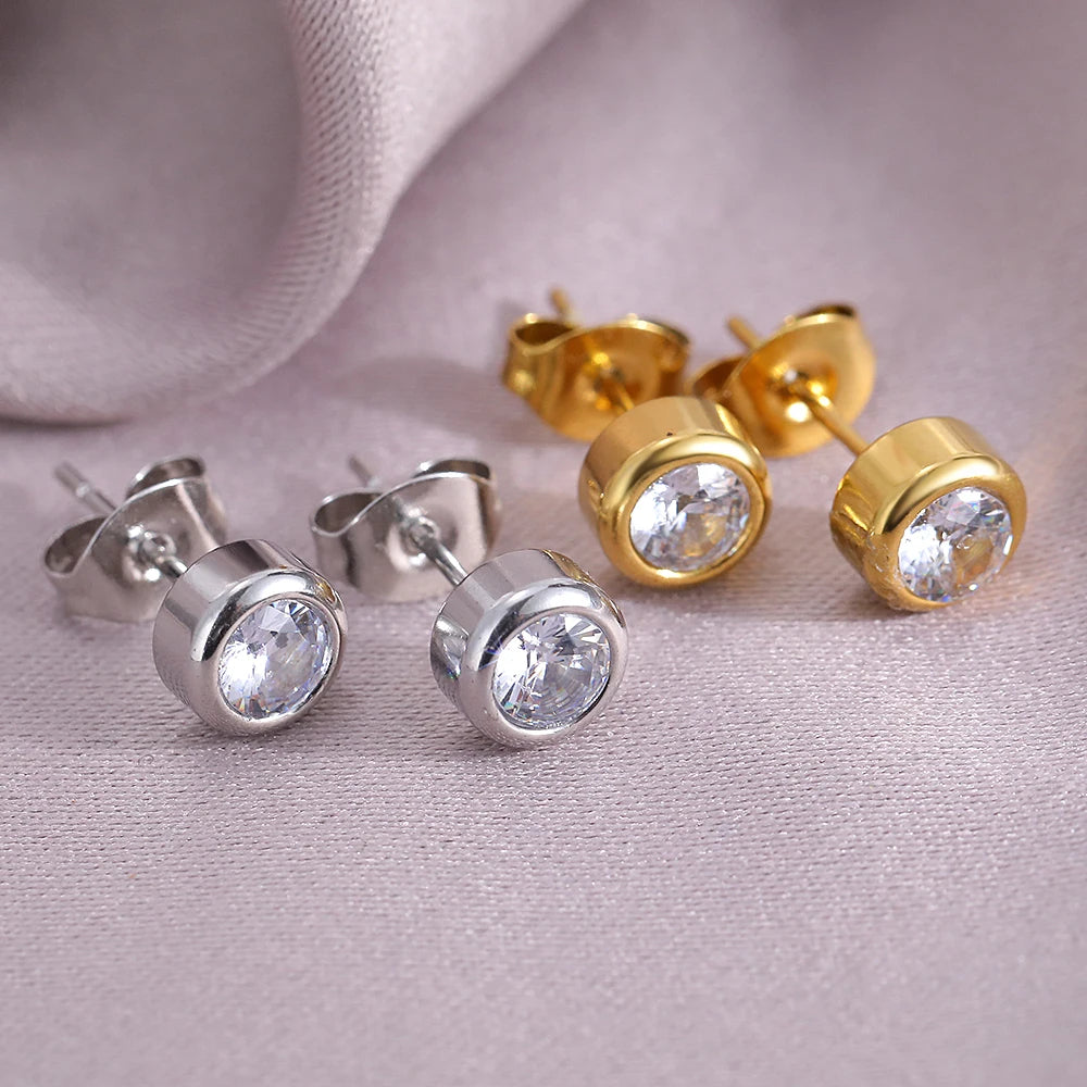 Titanium 5mm Cubic Zirconia Bezel Set Stud Earrings - Premium Jewelry from Dazzling Delights - Just $24.95! Shop now at Dazzling Delights