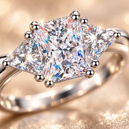 Anillo de trilogía de moissanita de talla radiante y billón de 3 ct 