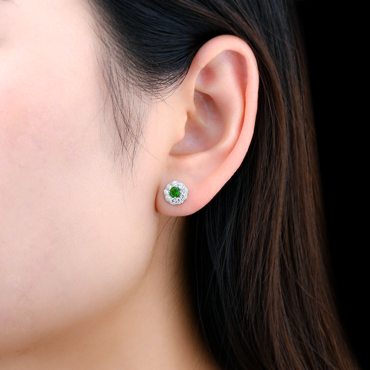 4mm Round Cut Natural Chrome Diopside Halo Stud Earrings - Premium Jewelry from Dazzling Delights - Just $74.95! Shop now at Dazzling Delights