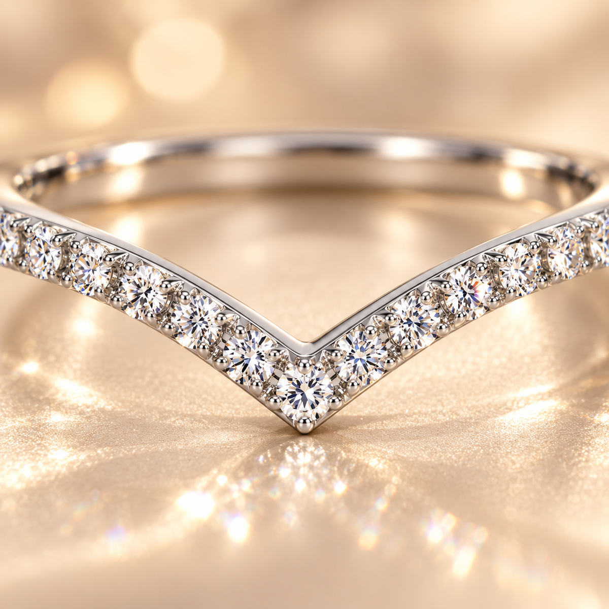 Moissanite Pavé Chevron Wedding Band