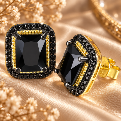 5.8ct Natural Black Spinel Rectangular Halo Stud Earrings