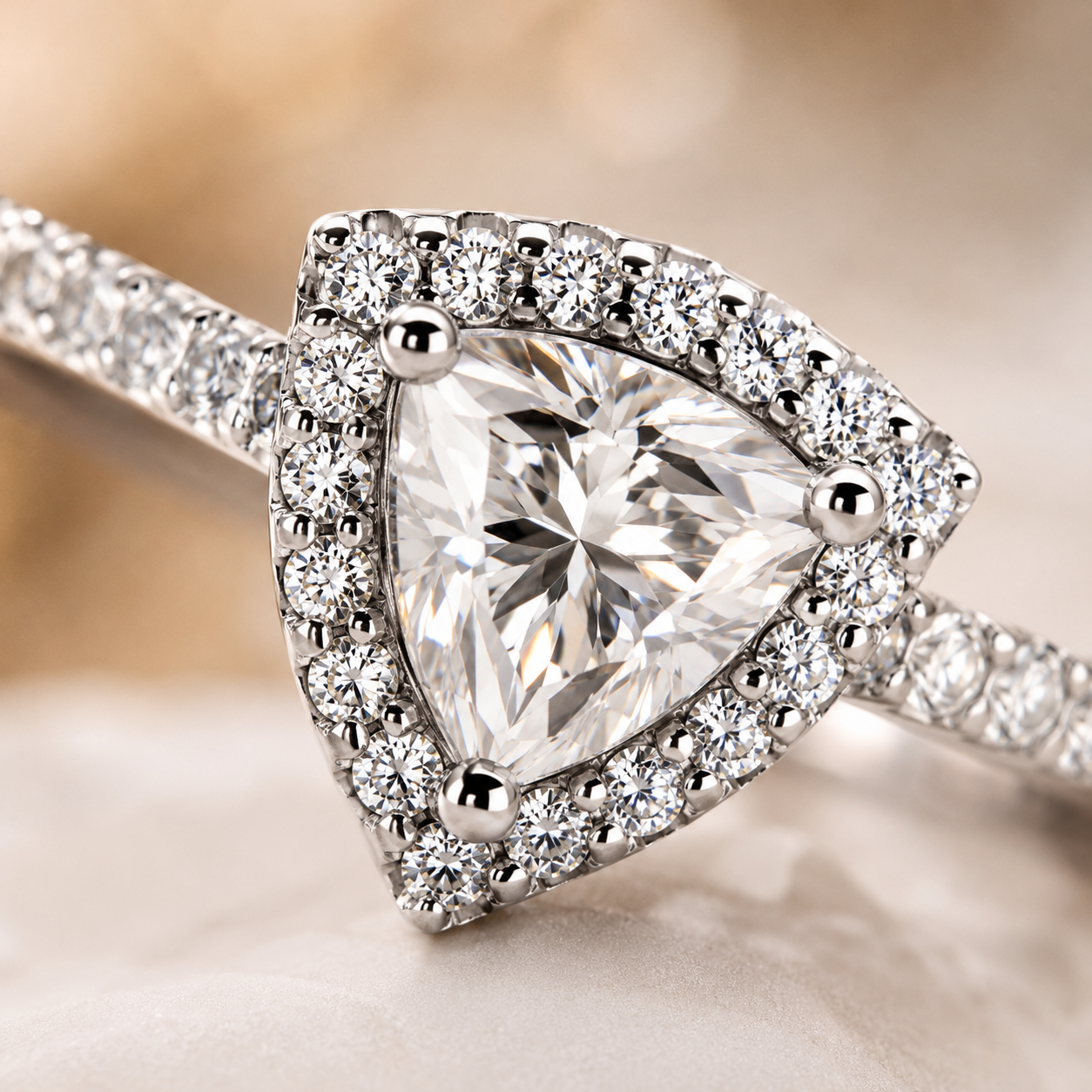 Anillo clásico de moissanita con halo de talla billón