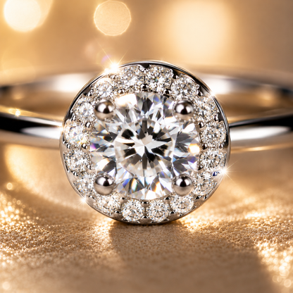 Petite Round Brilliant Cut Moissanite Halo Ring