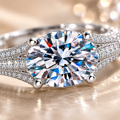 3ct Oval Cut Moissanite Multi-Row Pavé Engagement Ring