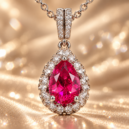 Colar com pingente Halo de topázio rosa com corte pera 
