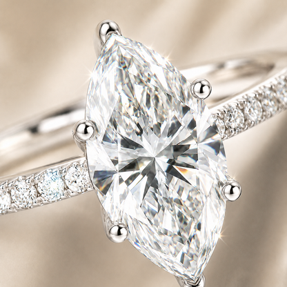 Marquise Cut Moissanite Pavé Solitaire Engagement Ring