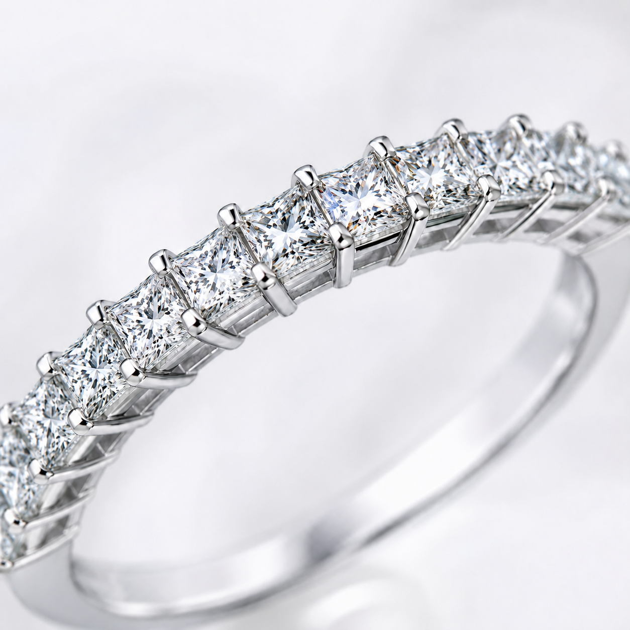 1ct Princess Cut Moissanite Half-Eternity Wedding Band