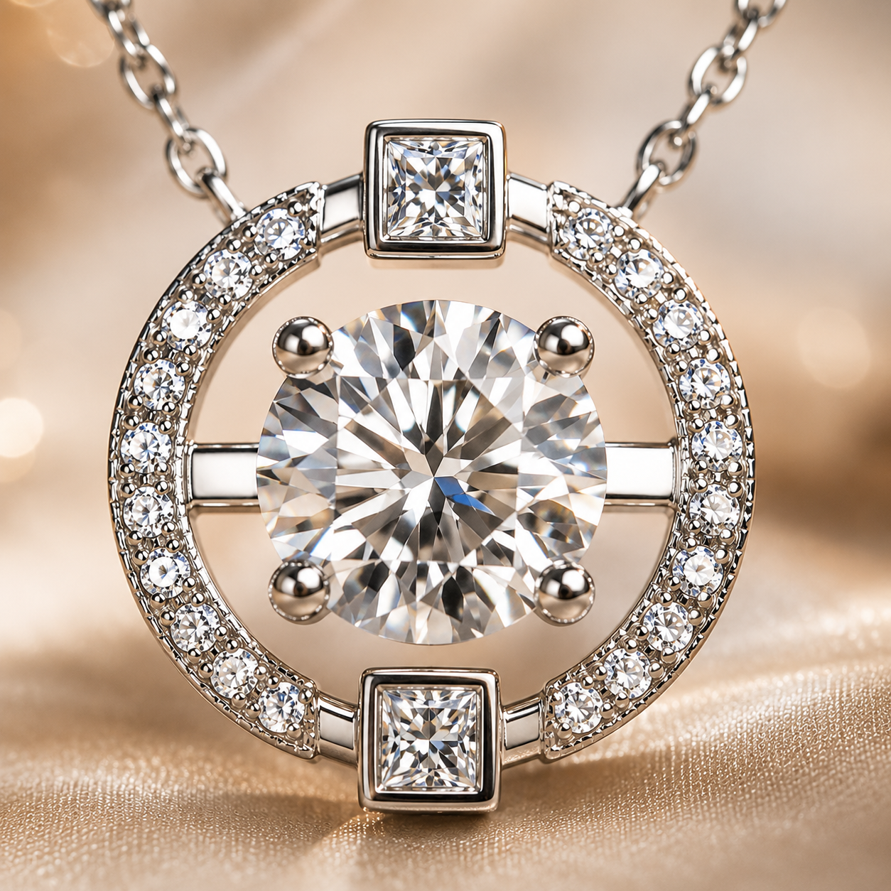 Colar redondo com pingente de moissanite com corte brilhante 