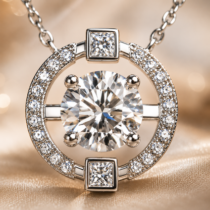 Colar redondo com pingente de moissanite com corte brilhante 