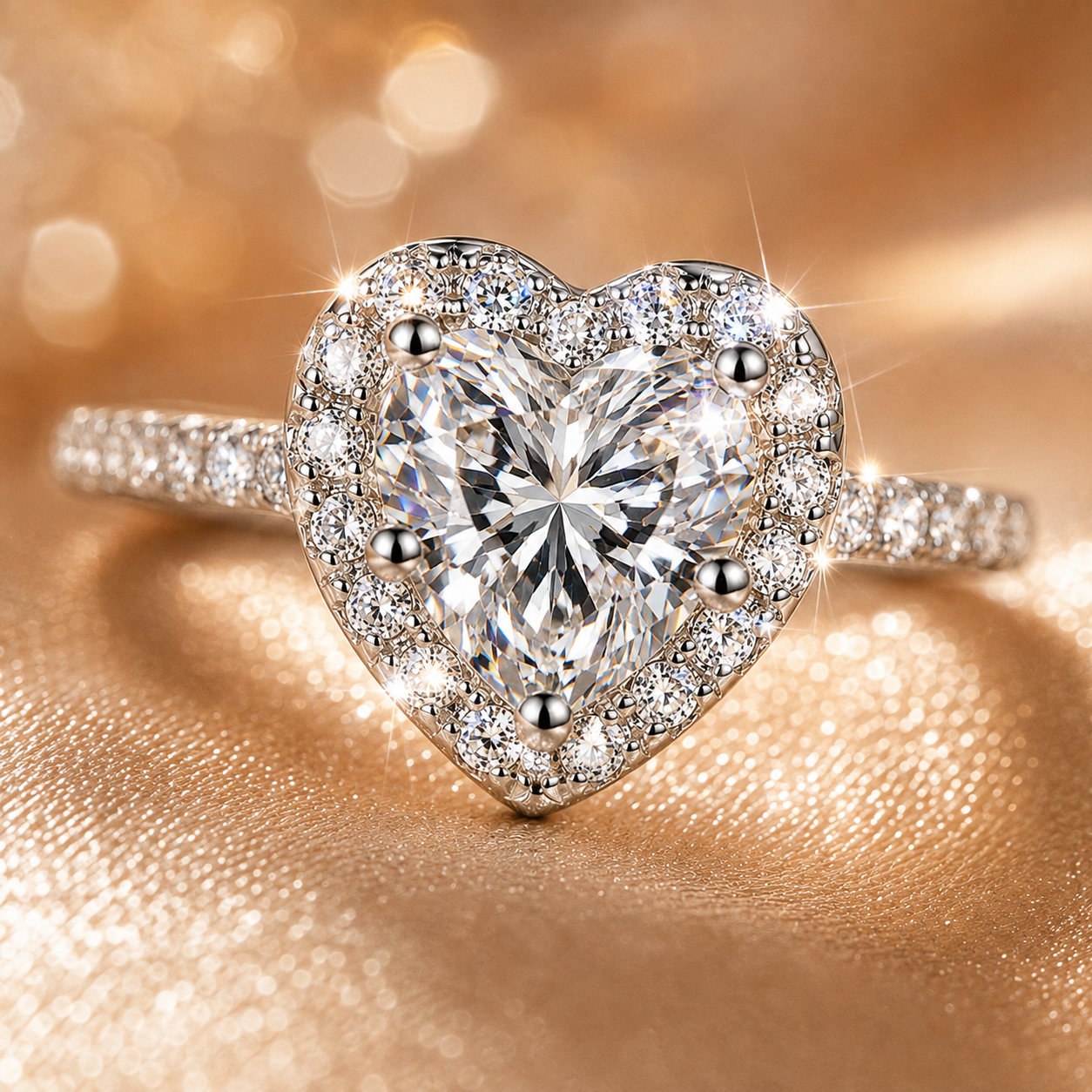 Anel Halo de Moissanite com Corte de Coração 