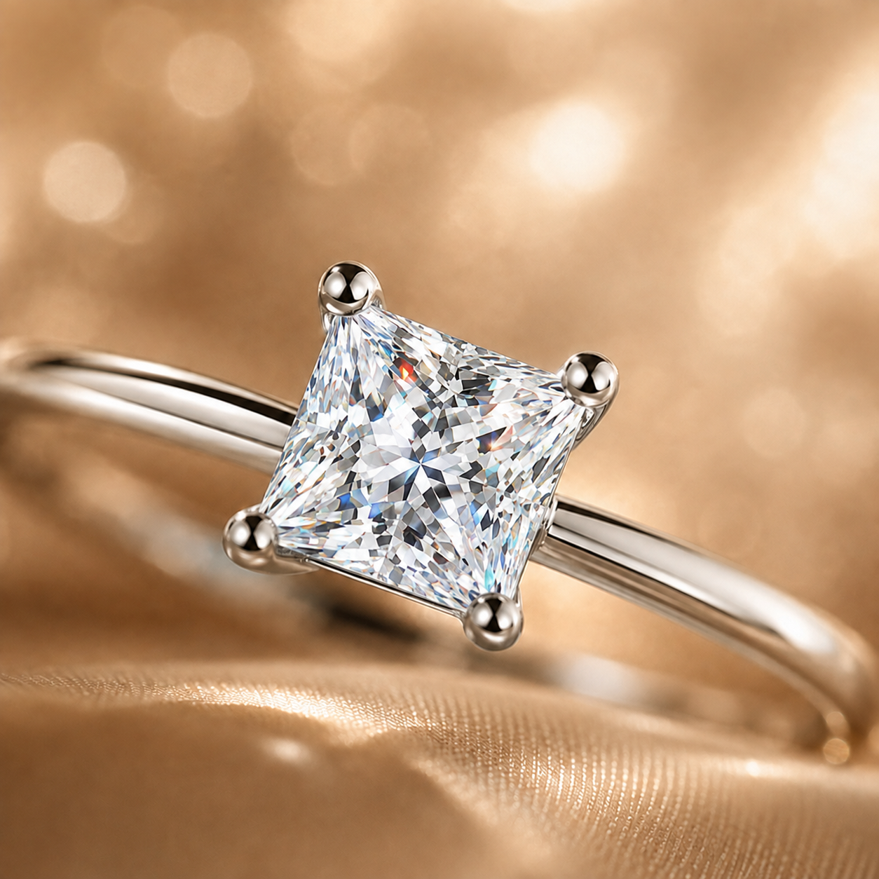 Anillo de compromiso con moissanita y solitario de talla princesa de 4,5 mm 