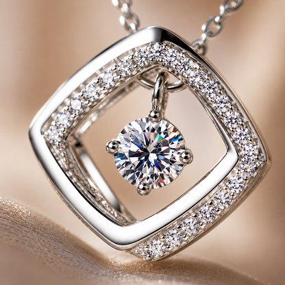 Colar redondo com pingente de moissanite com corte brilhante 
