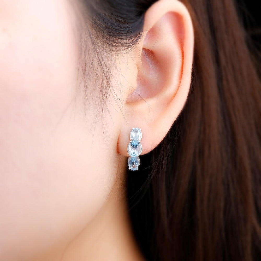 Tri-Stone Oval Cut Natural Topaz Hoop Earrings - Premium Jewelry from Dazzling Delights - Just $79.95! Shop now at Dazzling Delights