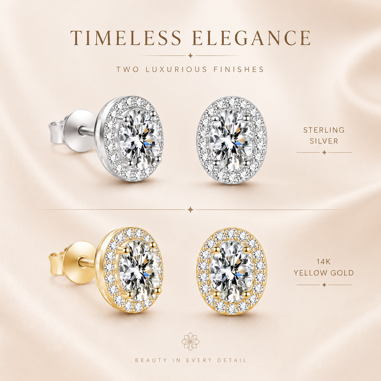Oval Halo Moissanite Stud Earrings