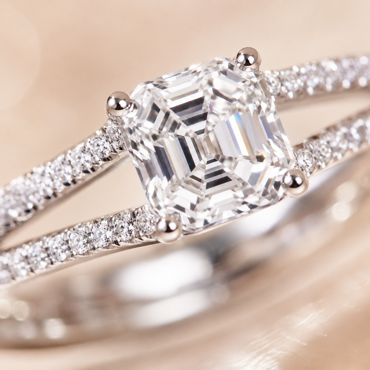 Asscher Cut Moissanite Split-Band Engagement Ring