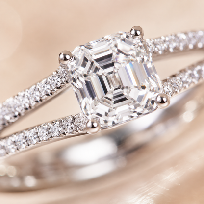 Asscher Cut Moissanite Split-Band Engagement Ring