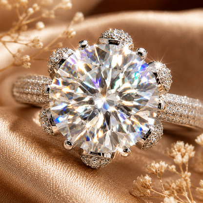 Round Brilliant Moissanite Cathedral Pavé Engagement Ring