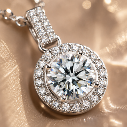 Colar com pingente de halo Moissanite 