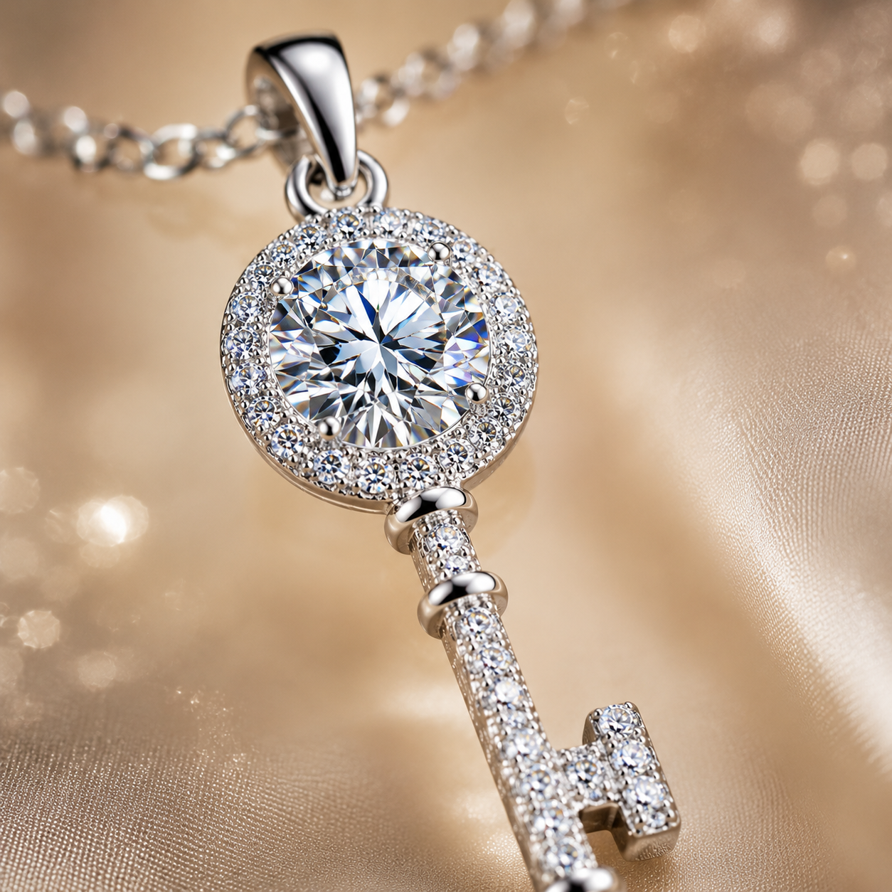 Moissanite Key Pendant Necklace
