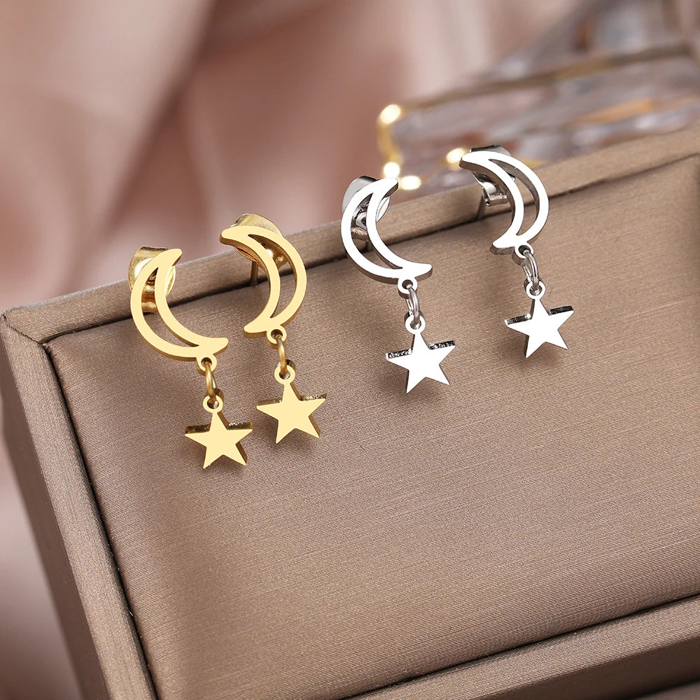 Titanium Moon and Star Stud Earrings - Premium Jewelry from Dazzling Delights - Just $27.95! Shop now at Dazzling Delights