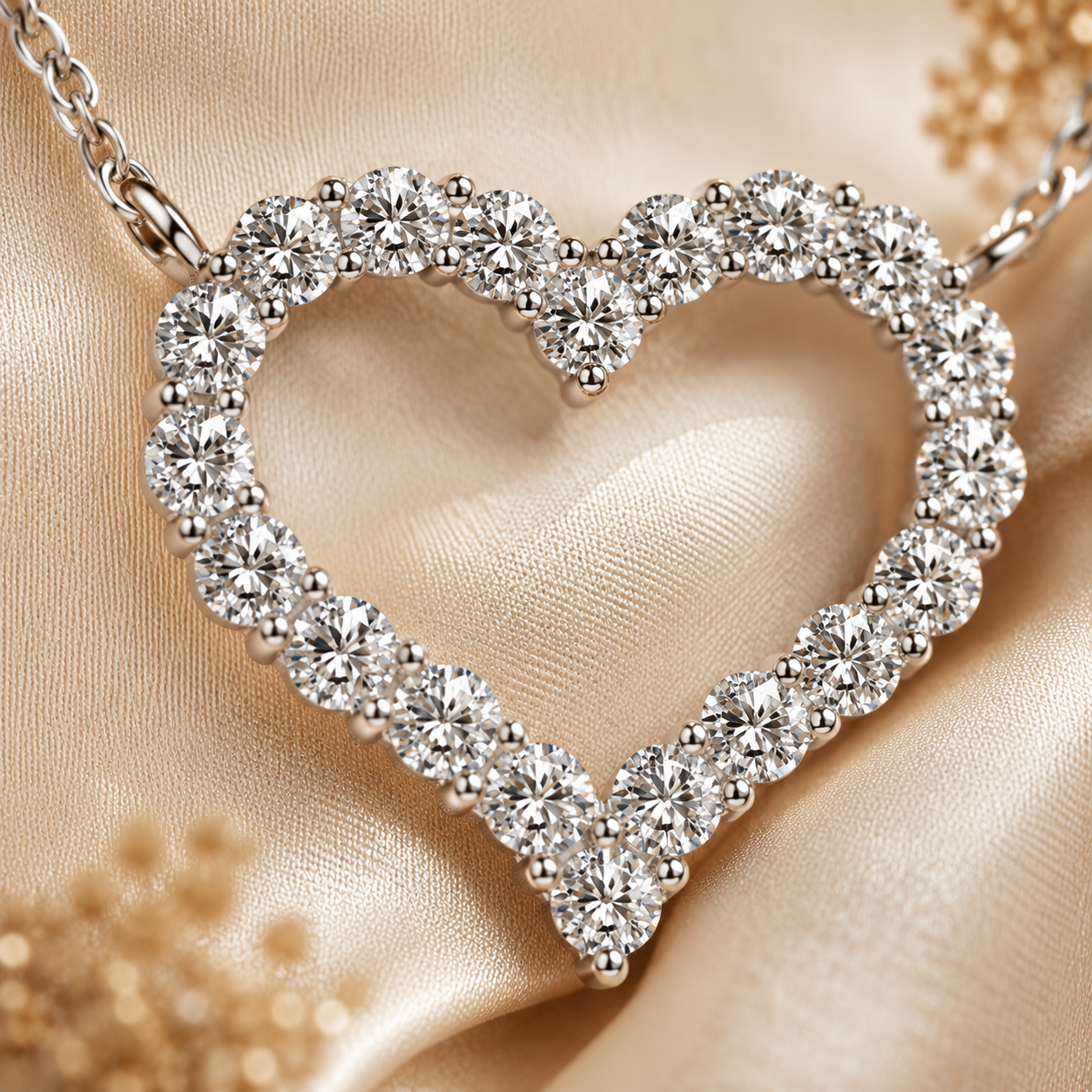 Colar com pingente de coração oco Moissanite 