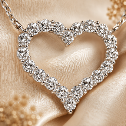 Colar com pingente de coração oco Moissanite 