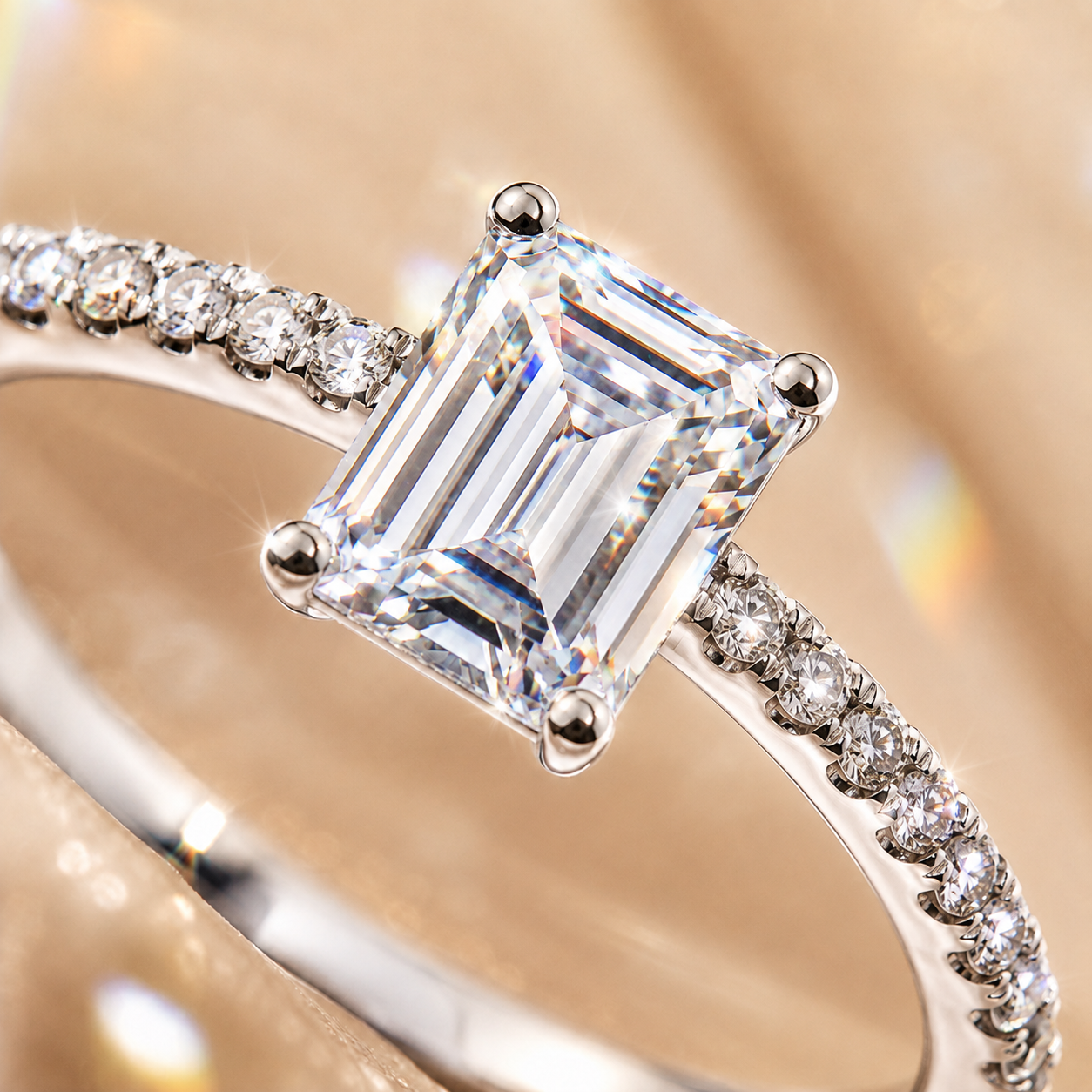 Anel Moissanite Corte Esmeralda 
