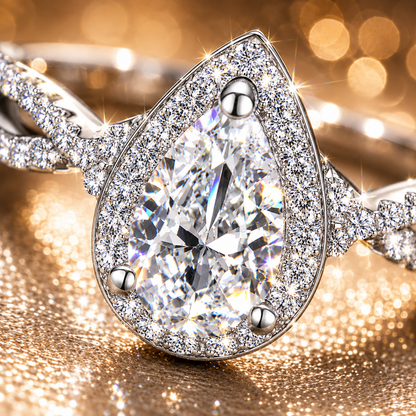 Pear Halo Moissanite Engagement Ring