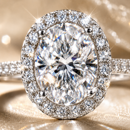 Oval Halo Moissanite Engagement Ring