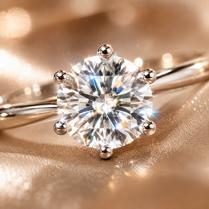 Anillo de compromiso clásico de moissanita con solitario estilo Tiffany de 6 puntas 