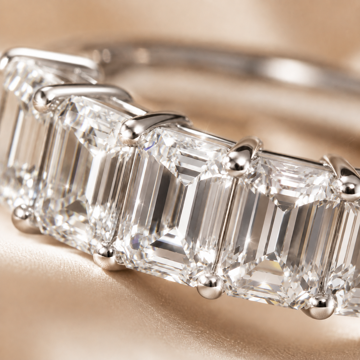 Anel de meia eternidade de Moissanite com corte esmeralda de 2,5 quilates e 5 pedras