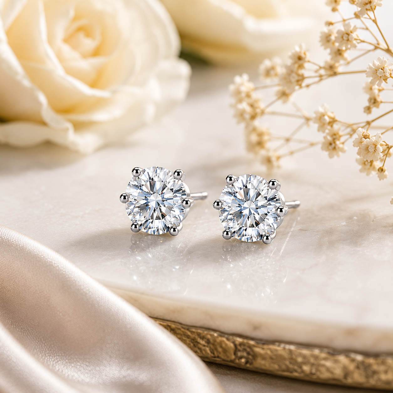 Round Brilliant Moissanite Stud Earrings – Classic Solitaire Earrings