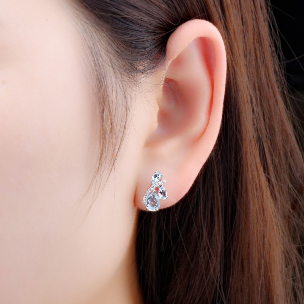 Tri-Stone Pear Cut Natural Topaz Stud Earrings - Premium Jewelry from Dazzling Delights - Just $79.95! Shop now at Dazzling Delights