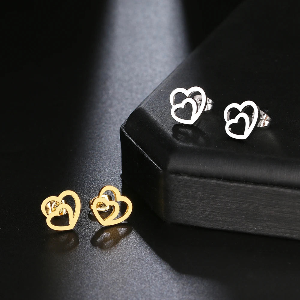 Titanium Double Heart Stud Earrings - Premium Jewelry from Dazzling Delights - Just $22.95! Shop now at Dazzling Delights