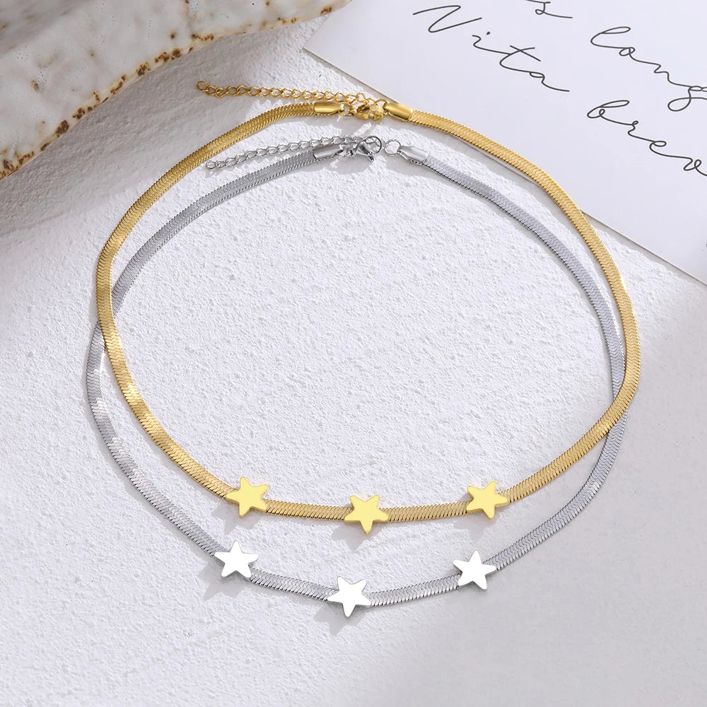 Titanium Star Herringbone Choker Necklace - Premium Jewelry from Dazzling Delights - Just $29.95! Shop now at Dazzling Delights