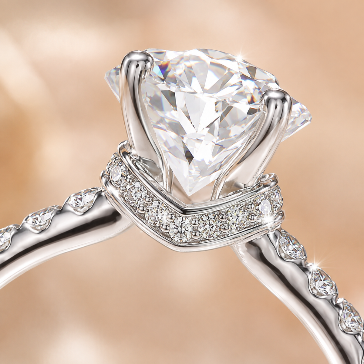 Round Brilliant Moissanite Hidden Halo Engagement Ring