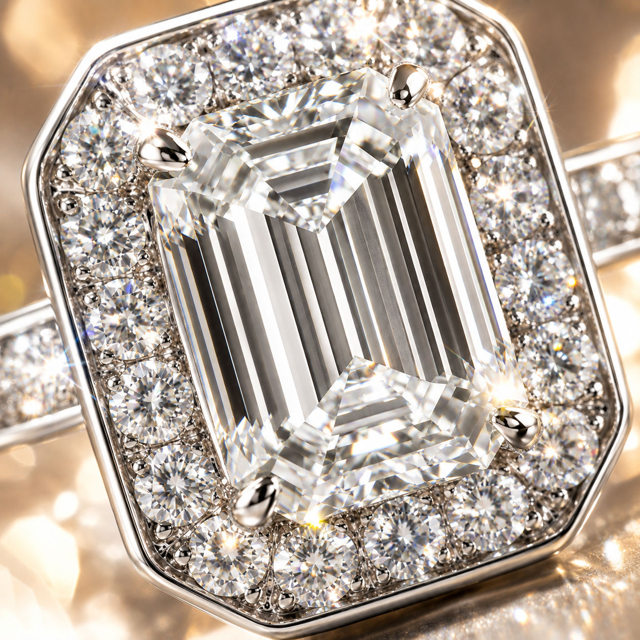 Emerald Halo Moissanite Engagement Ring