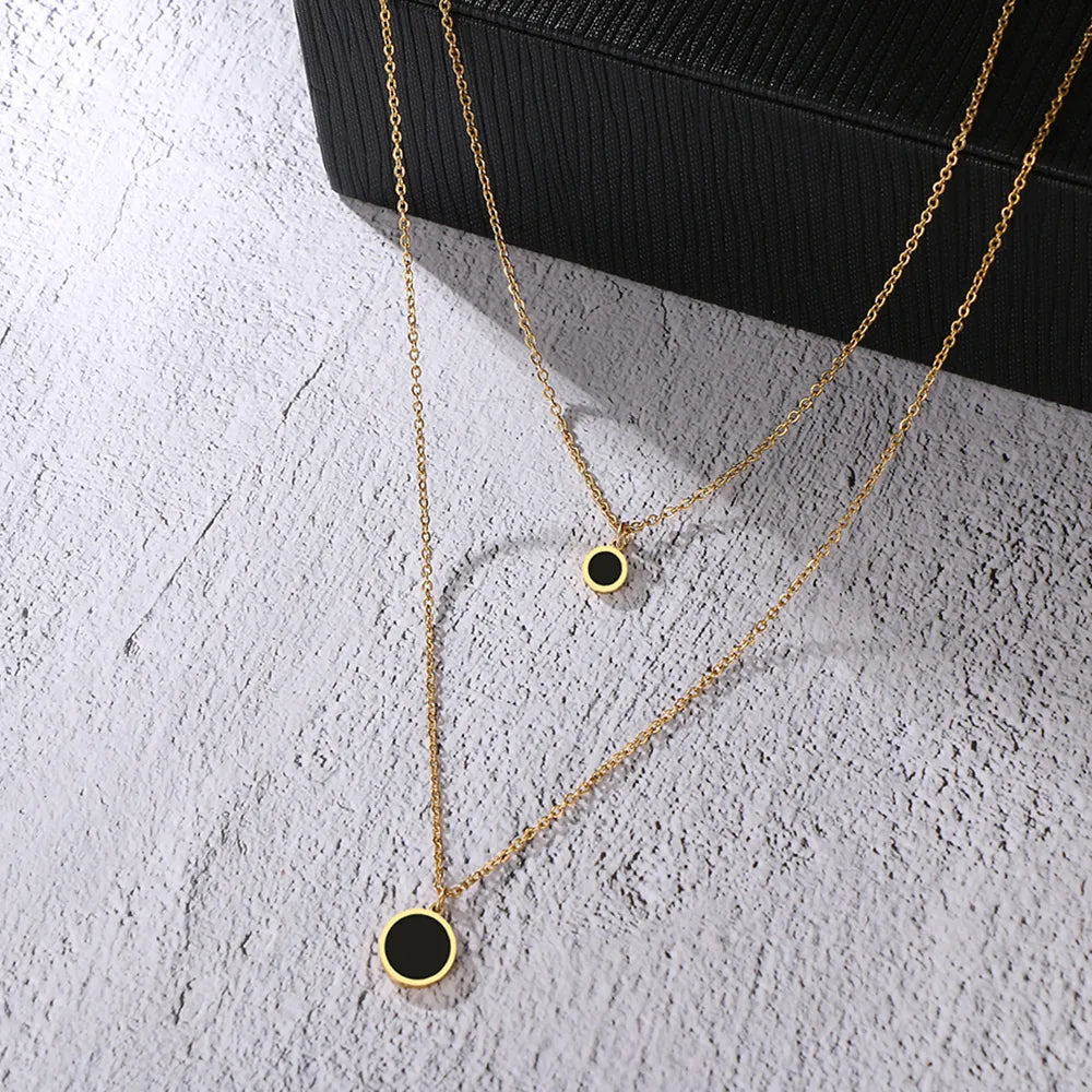 Titanium Black Disk Double Pendant Necklace - Premium Jewelry from Dazzling Delights - Just $28.95! Shop now at Dazzling Delights