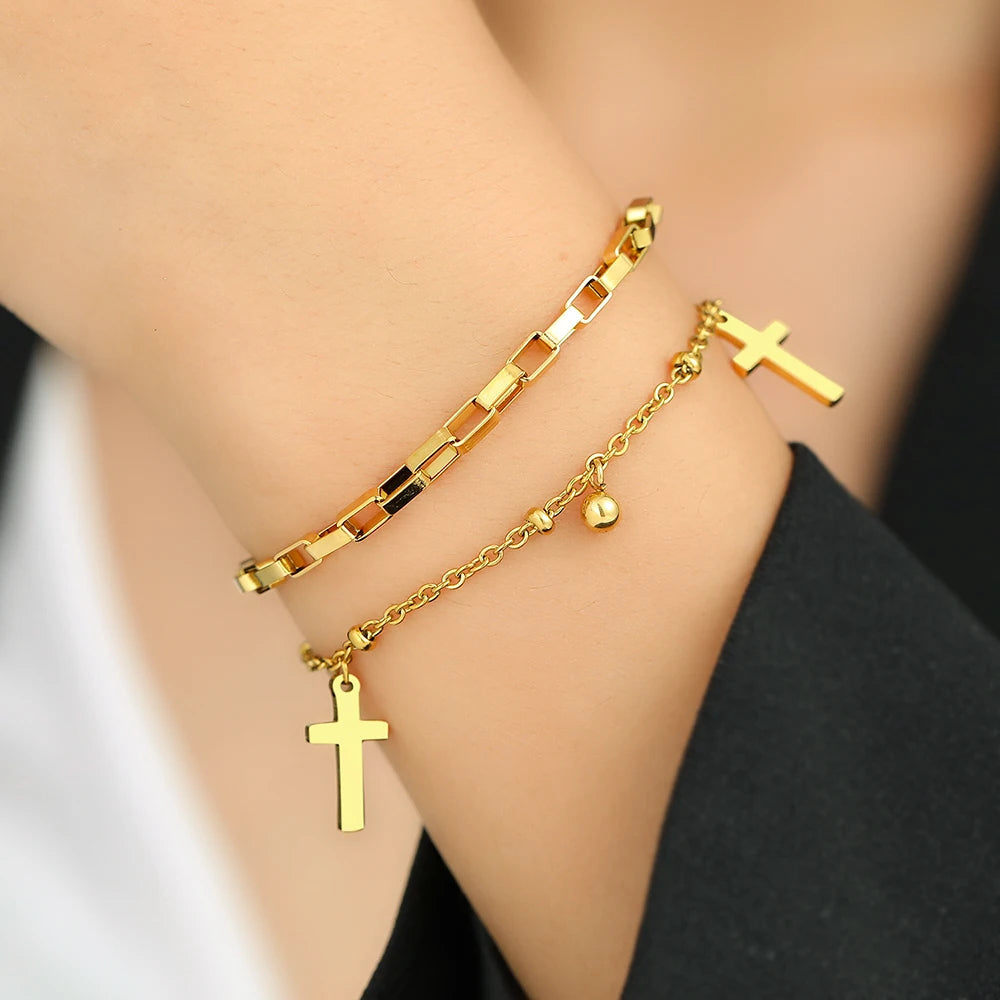 Titanium Cross Charm Bracelet - Premium Jewelry from Dazzling Delights - Just $28.95! Shop now at Dazzling Delights