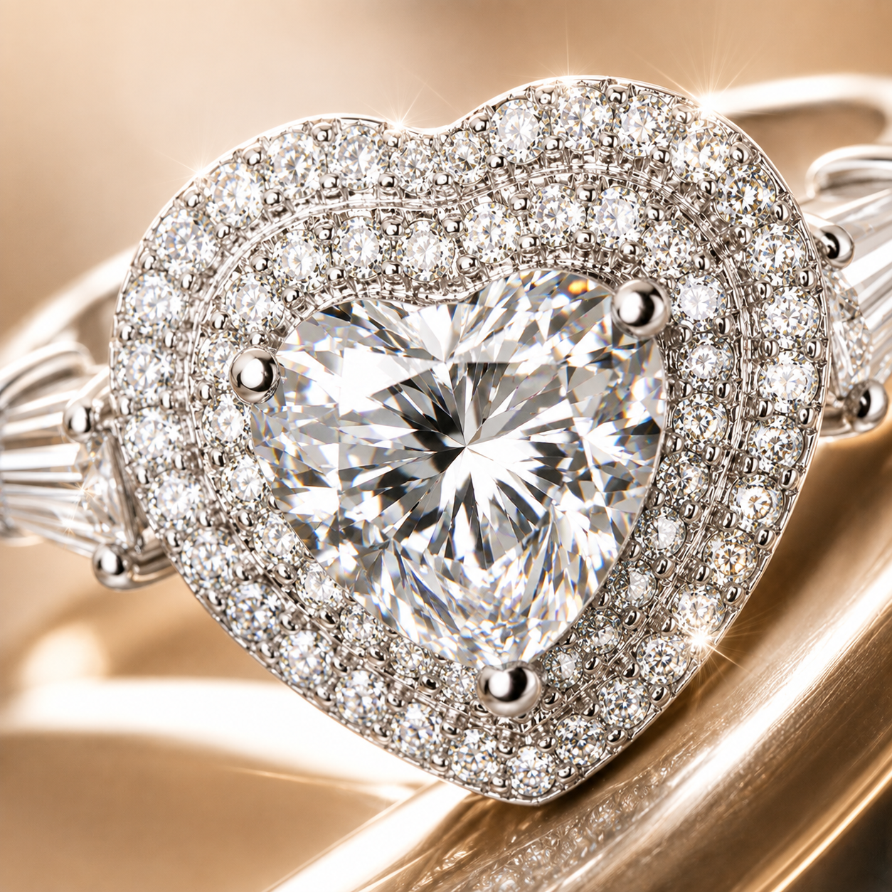 Anillo con doble halo de moissanita con talla de corazón 