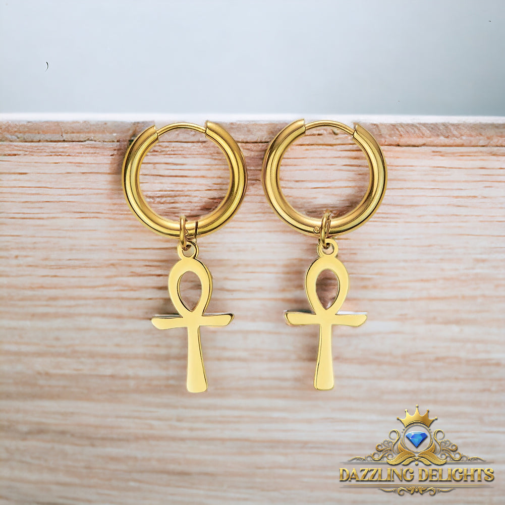Titanium Ankh Cross Sleeper Dangle Earrings - Premium Jewelry from Dazzling Delights - Just $28.95! Shop now at Dazzling Delights