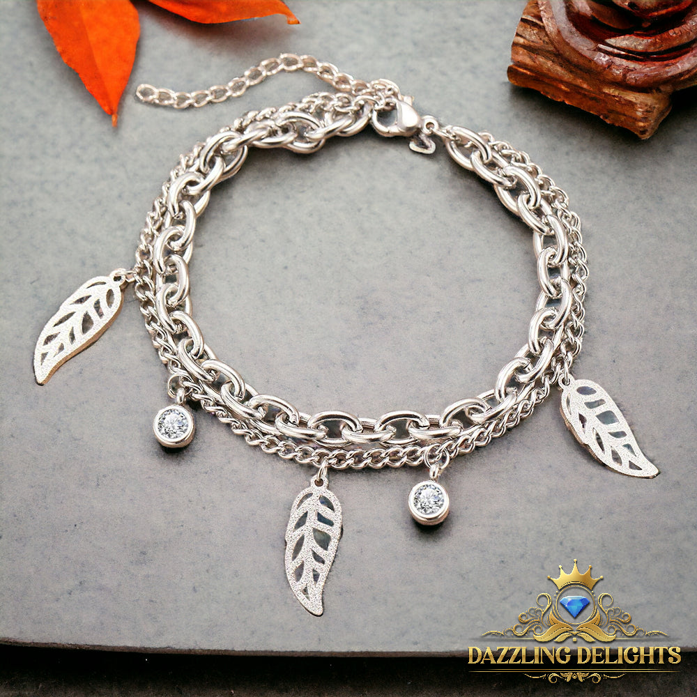 Titanium Sparkle Leaf Charm Bracelet - Premium Jewelry from Dazzling Delights - Just $28.95! Shop now at Dazzling Delights