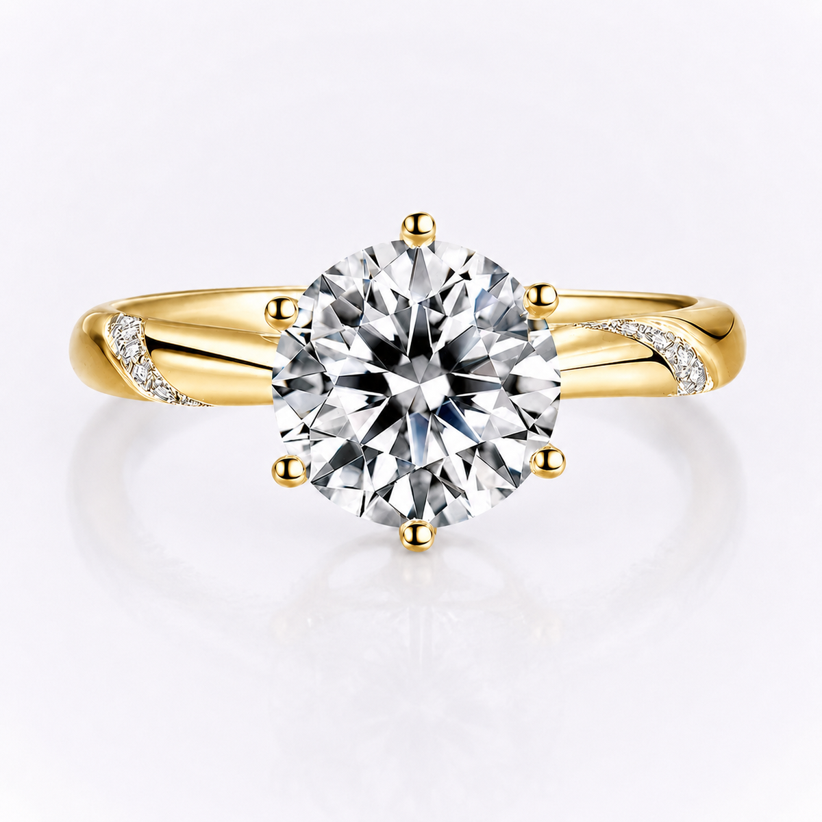 Round Brilliant Moissanite Sweeping Accent Solitaire Engagement Ring