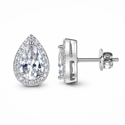 Pear Cut Moissanite Halo Stud Earrings