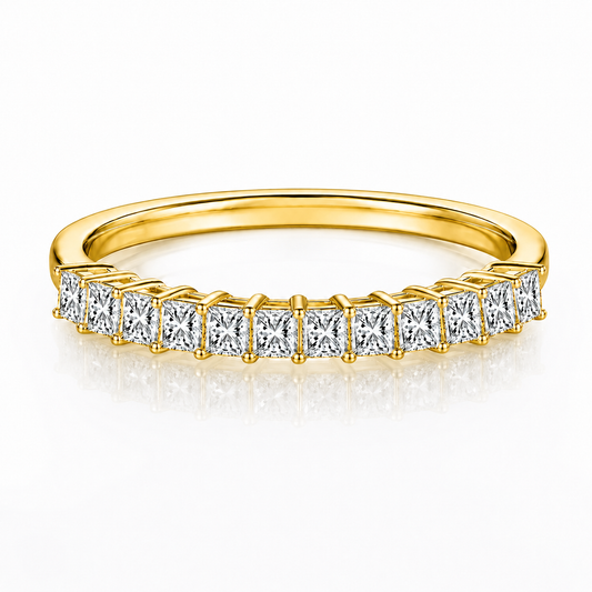 Anel de meia eternidade de moissanite com corte princesa de 1 quilate