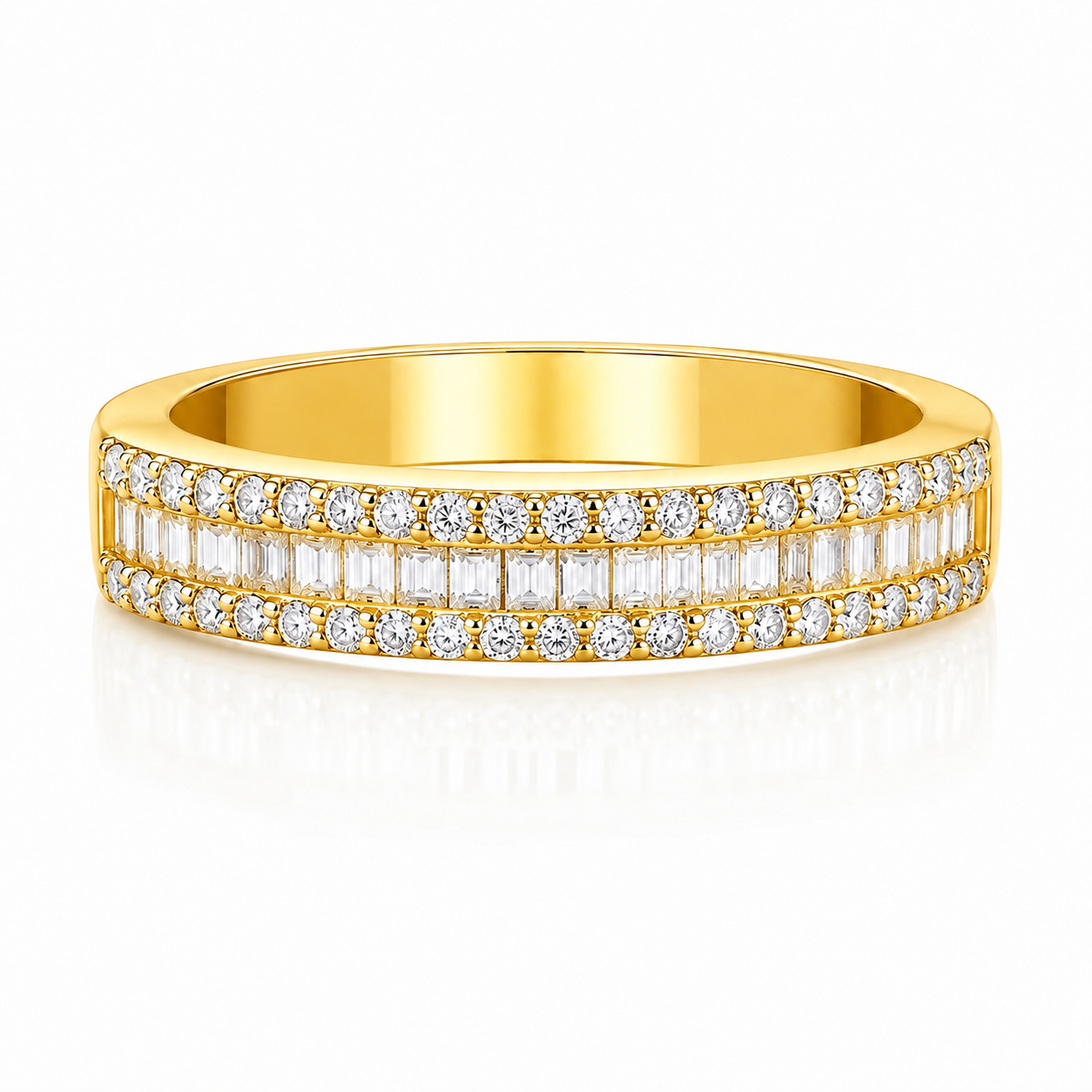 Emerald & Round Brilliant Moissanite Triple-Row Wedding Band