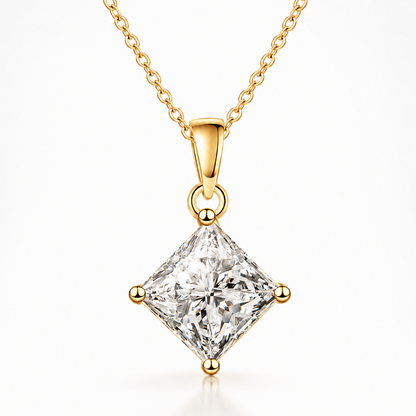 Colar com pingente de gota de moissanite com corte princesa 