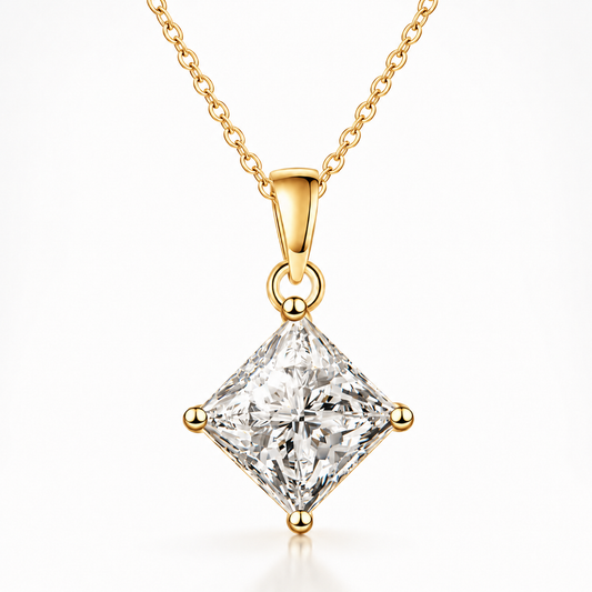 Colar com pingente de gota de moissanite com corte princesa 